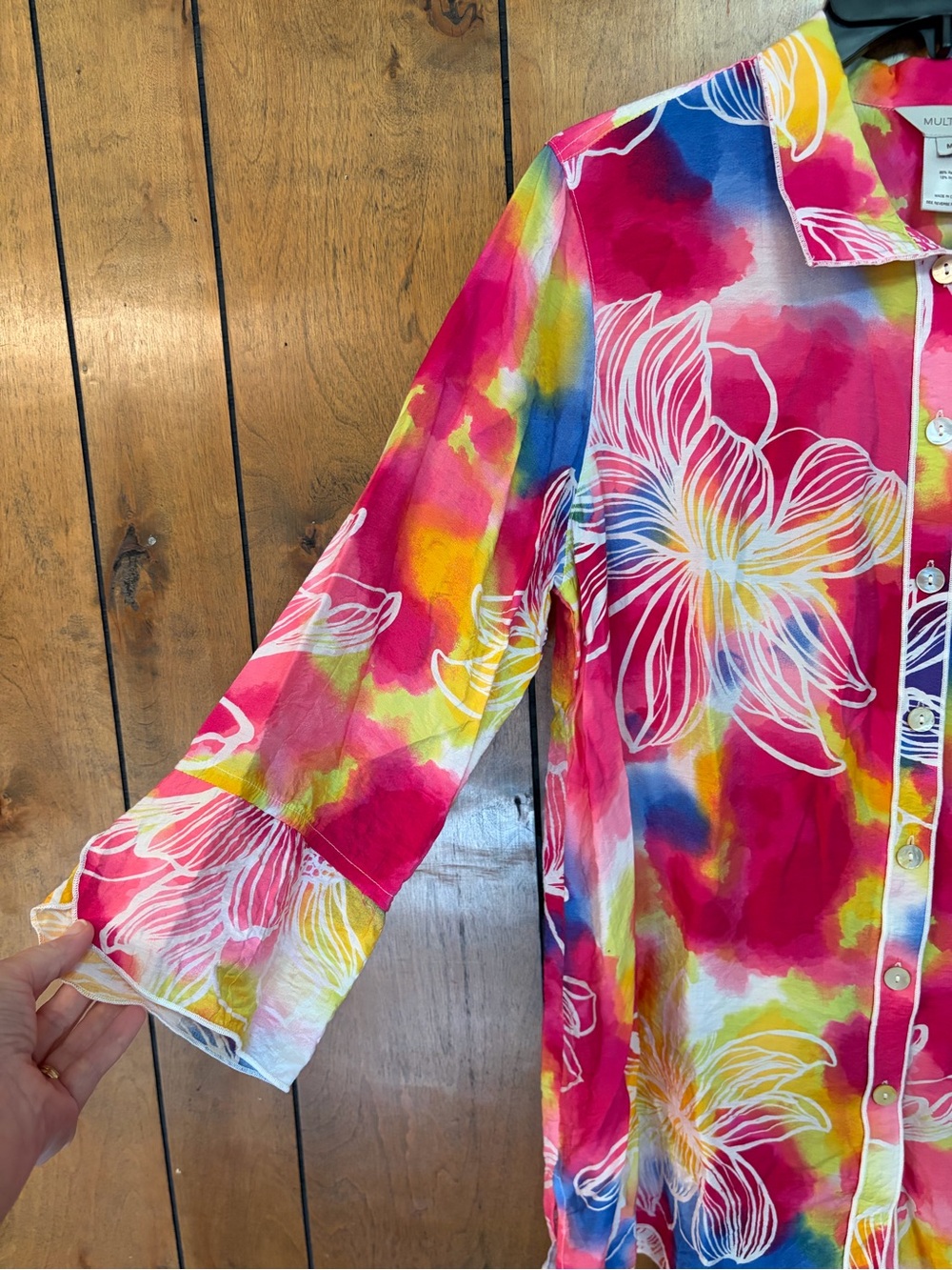 Multiples Pink Multi-Color Floral Button-Front Blouse - Picture 4 of 5